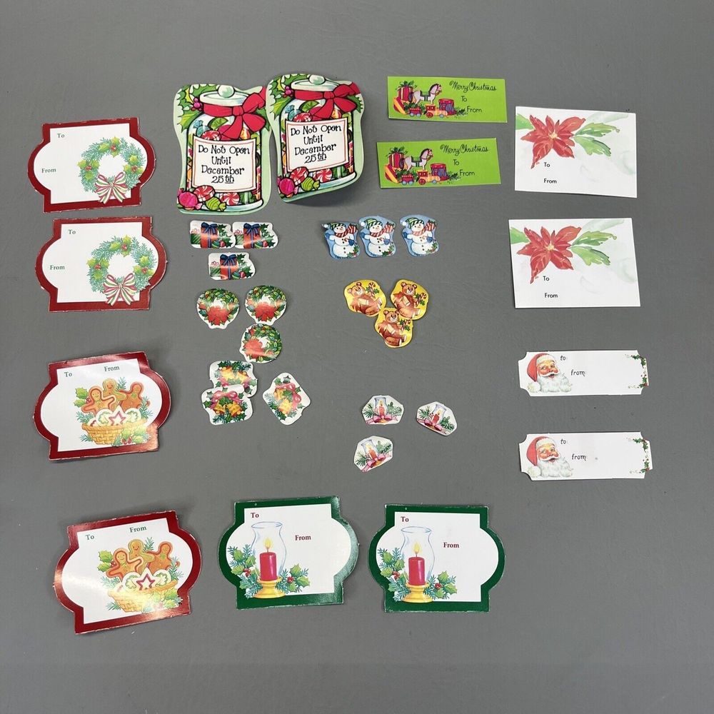 Christmas Seals Gummed Die Cut Stickers Gift Tags Vintage Lot